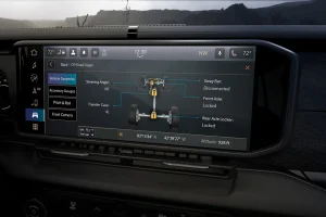 A screen inside a Jeep Wrangler